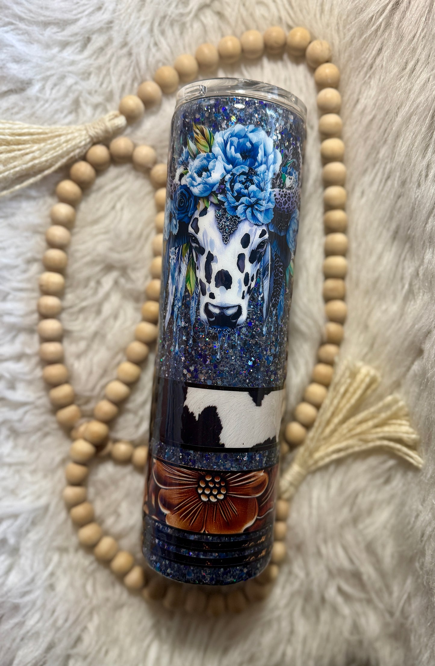 {RTS} 35oz Blue Floral Cow Tumbler