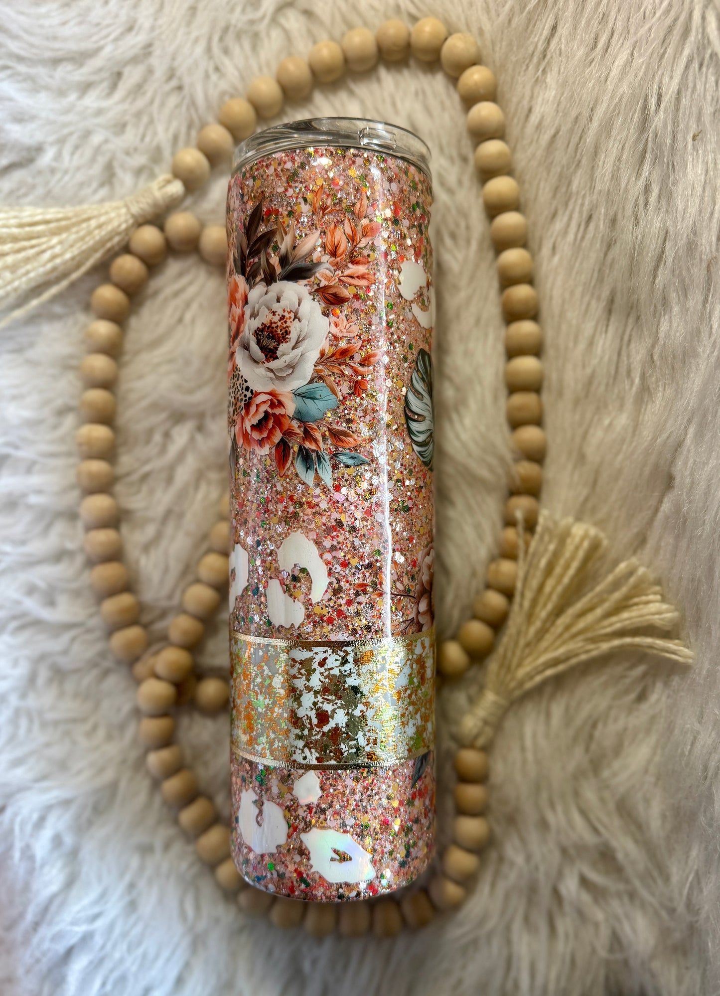 {RTS} 35oz Neutral Floral Leopard Tumbler