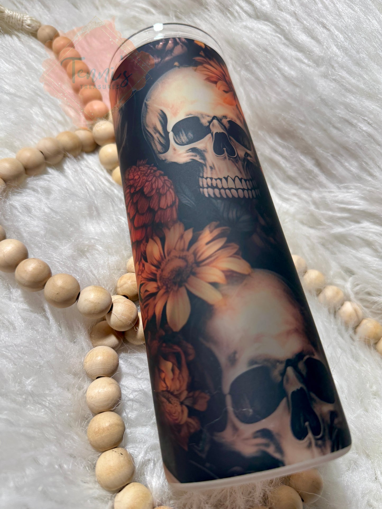 20oz Floral Skull Matte Glass