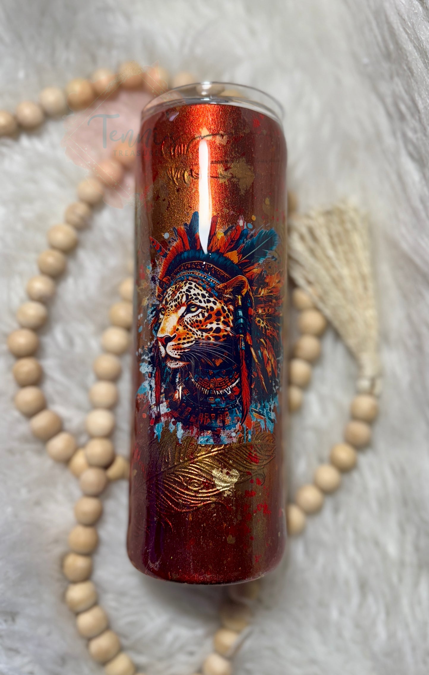 {RTS} 20oz Tribal Leopard Flake/Pigment Tumbler