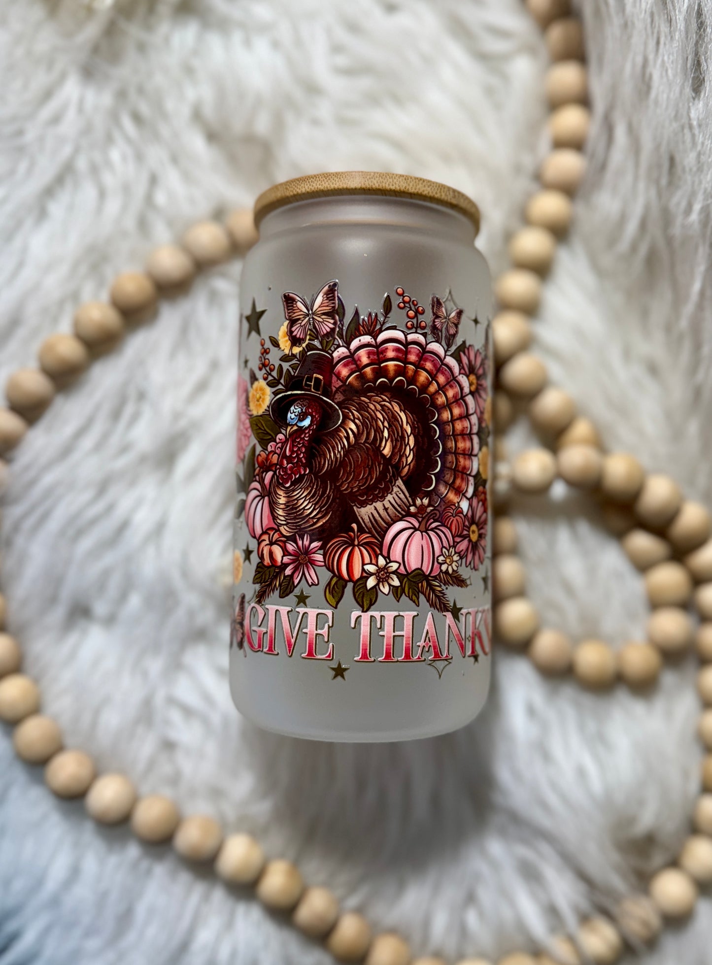 16oz Give Thanks Glass Can