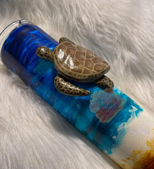 {MTO} 3D Turtle Blue Beach Tumbler