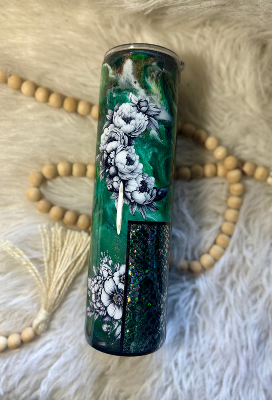 {RTS} 32oz Floral/Snake Green Inkswirl Tumbler