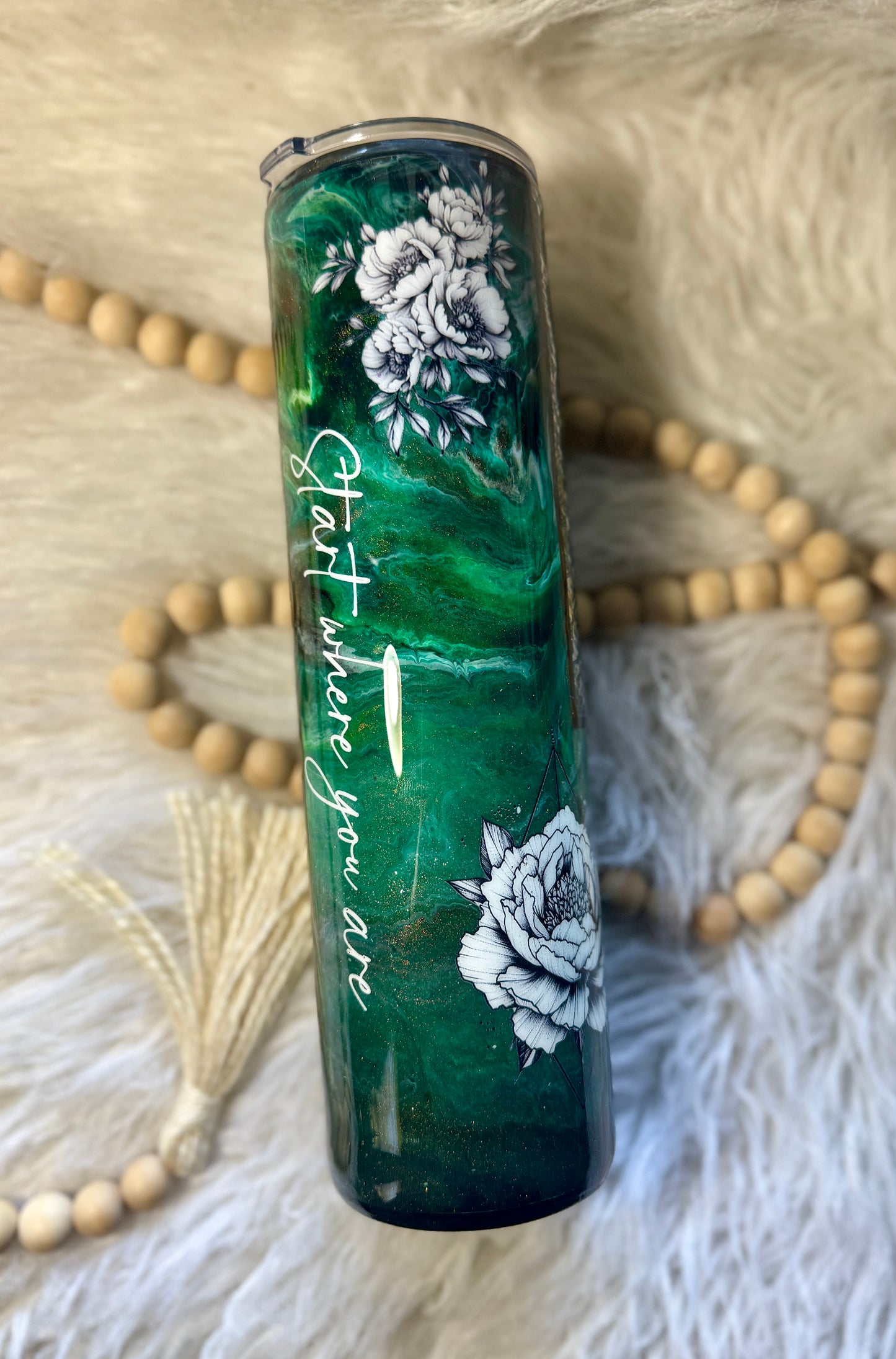 {RTS} 32oz Floral/Snake Green Inkswirl Tumbler