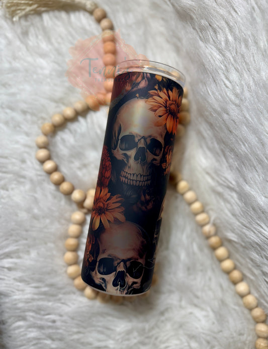 20oz Floral Skull Matte Glass