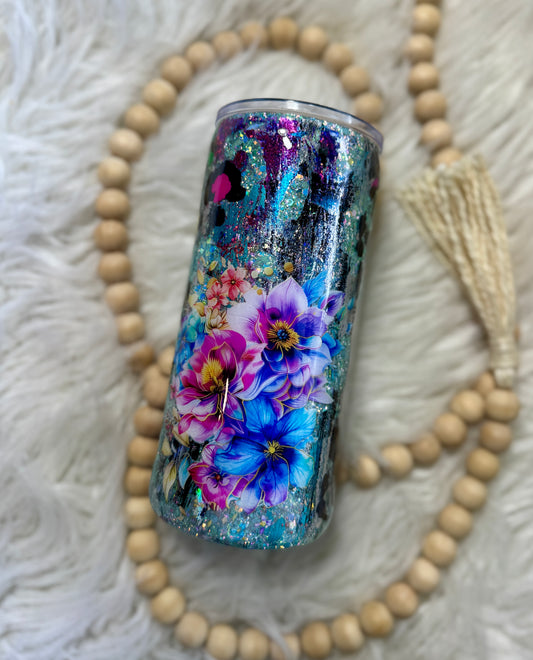 {RTS} 15oz Floral W/ Leopard Peek-A-Boo Tumbler
