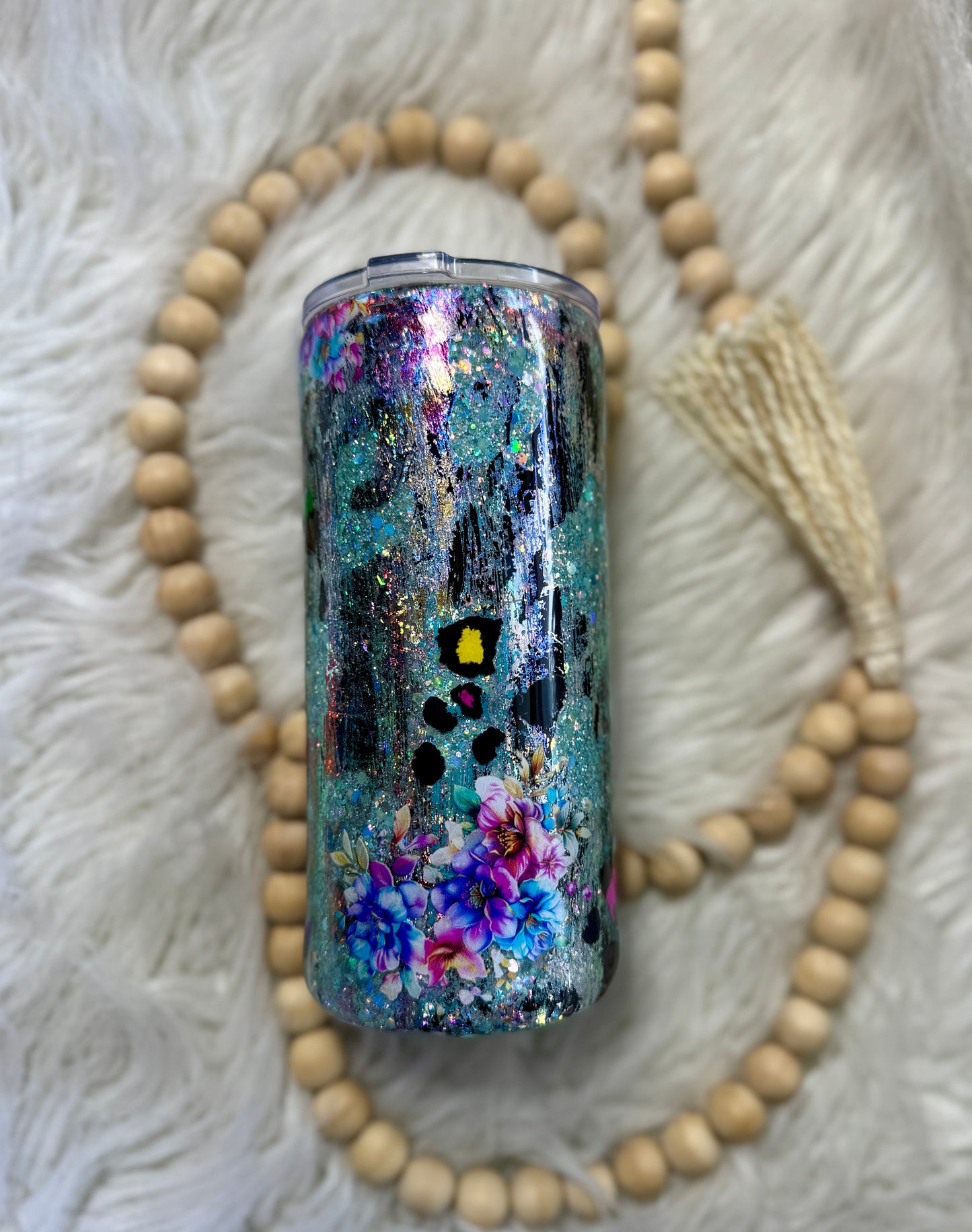 {RTS} 15oz Floral W/ Leopard Peek-A-Boo Tumbler